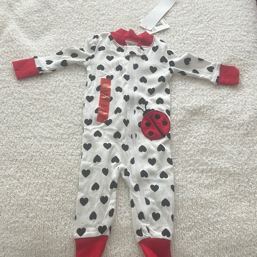 Little Me White and Black Heart Footies